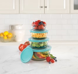 Glass Bowls with Teal Lids – Set of 4 (Juego de 4 Cuencos de Vidrio Apilables para Almacenamiento) — view details