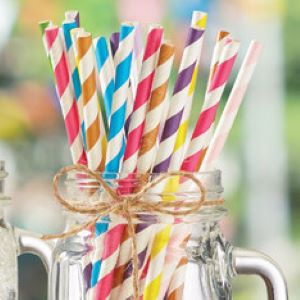 Striped Paper Straws - Set of 100  (Collección de 100 poptes con rayas de papel) — view details