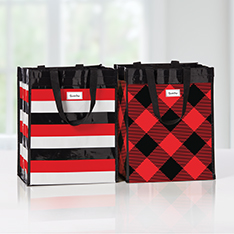 Red, Black & White Plaid Recycled Tote Bags, Set of 2 — view details