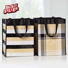 Beige Recycled Tote Bags, Set of 2 — view details