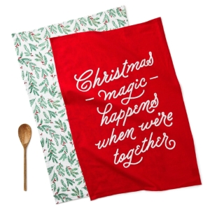Hallmark 3pc Christmas Towel & Wooden Spoon Gift Set - $25 Value
